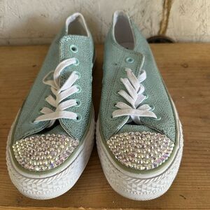 Converse Mint Green Sneakers with Rhinestones
